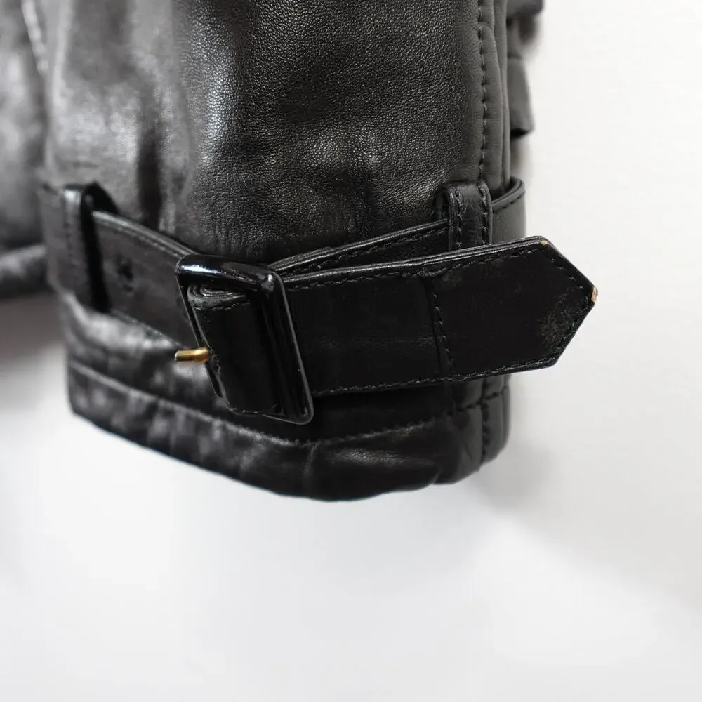 Longhi Black Leather Collared Cargo Utility Moto Biker Jacket Men's 46 Small